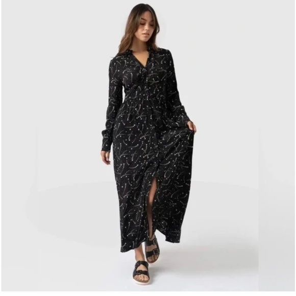 SAINT & SOFIA Black Star Galaxy Shirt Maxi Dress size 6 - Picture 1 of 14